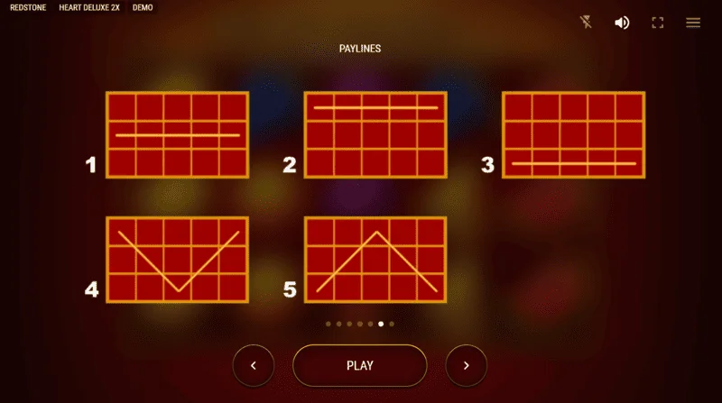 Heart Deluxe 2x - schéma des cinq lignes gagnantes de gauche à droite